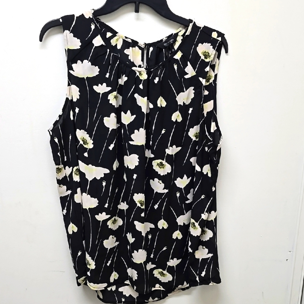SIMPLY VERA Floral Sleeveless Black Top - Size L